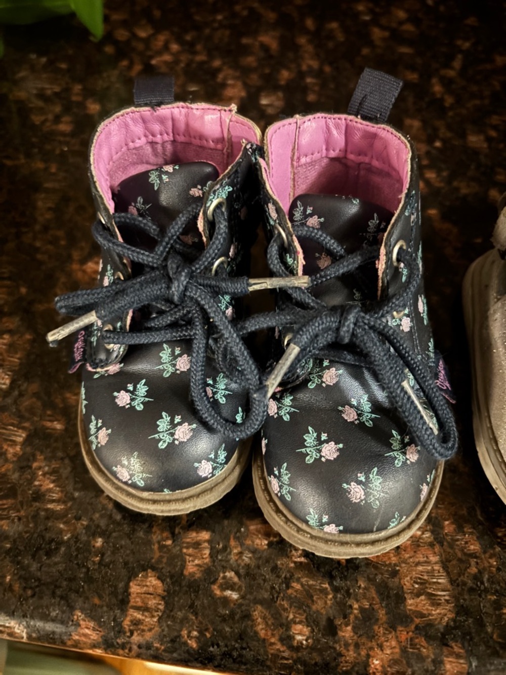 Stride Rite Black Floral zip Boots with Pink Lining